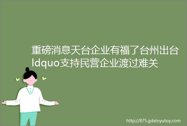 重磅消息天台企业有福了台州出台ldquo支持民营企业渡过难关20条rdquo